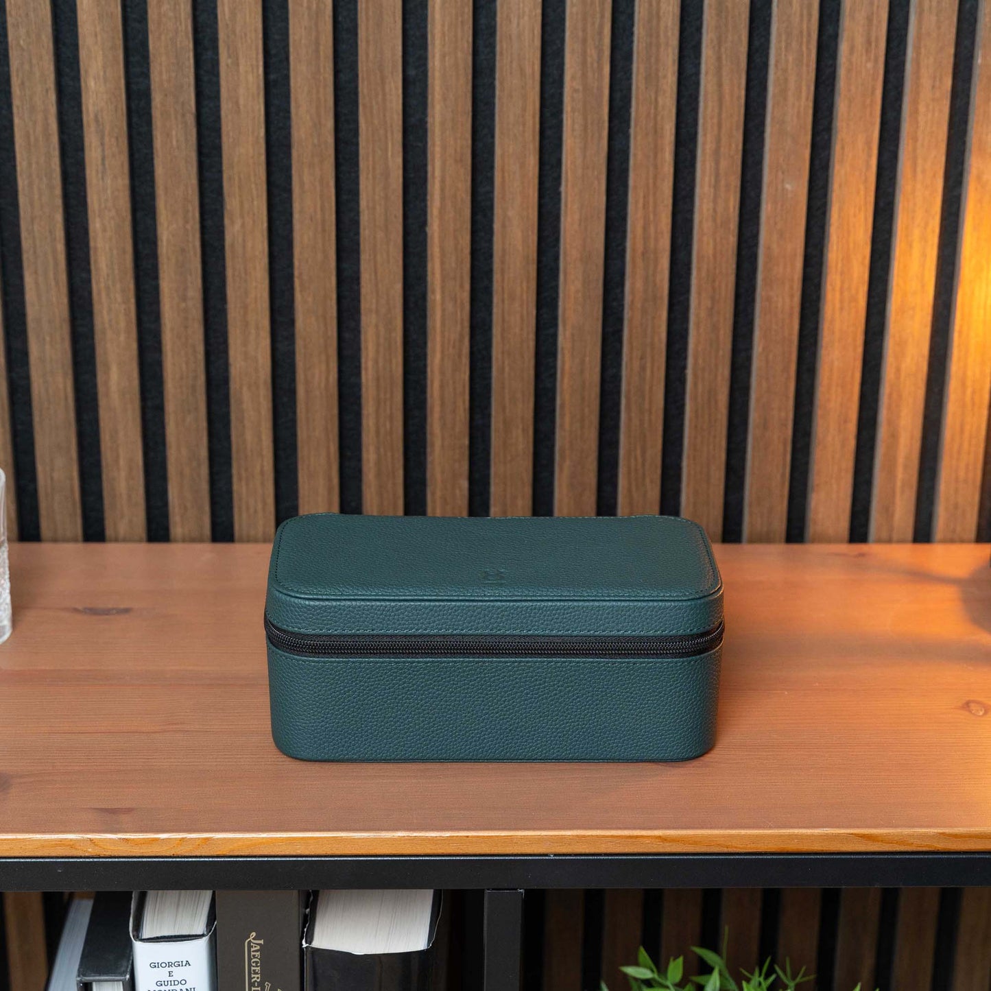 Square Watch Box 3 Slot - Dark Green Litchi