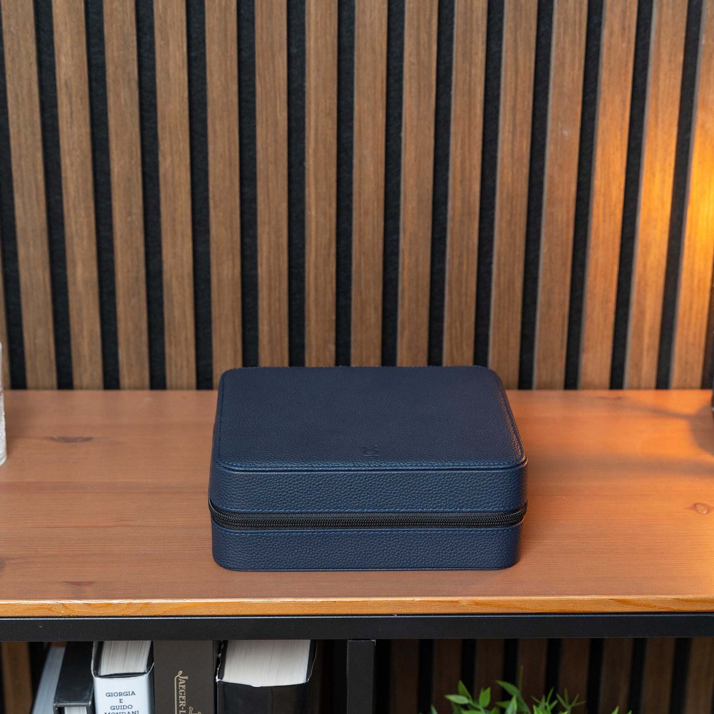 Square Watch Box 6 Slot - Navy Blue Litchi