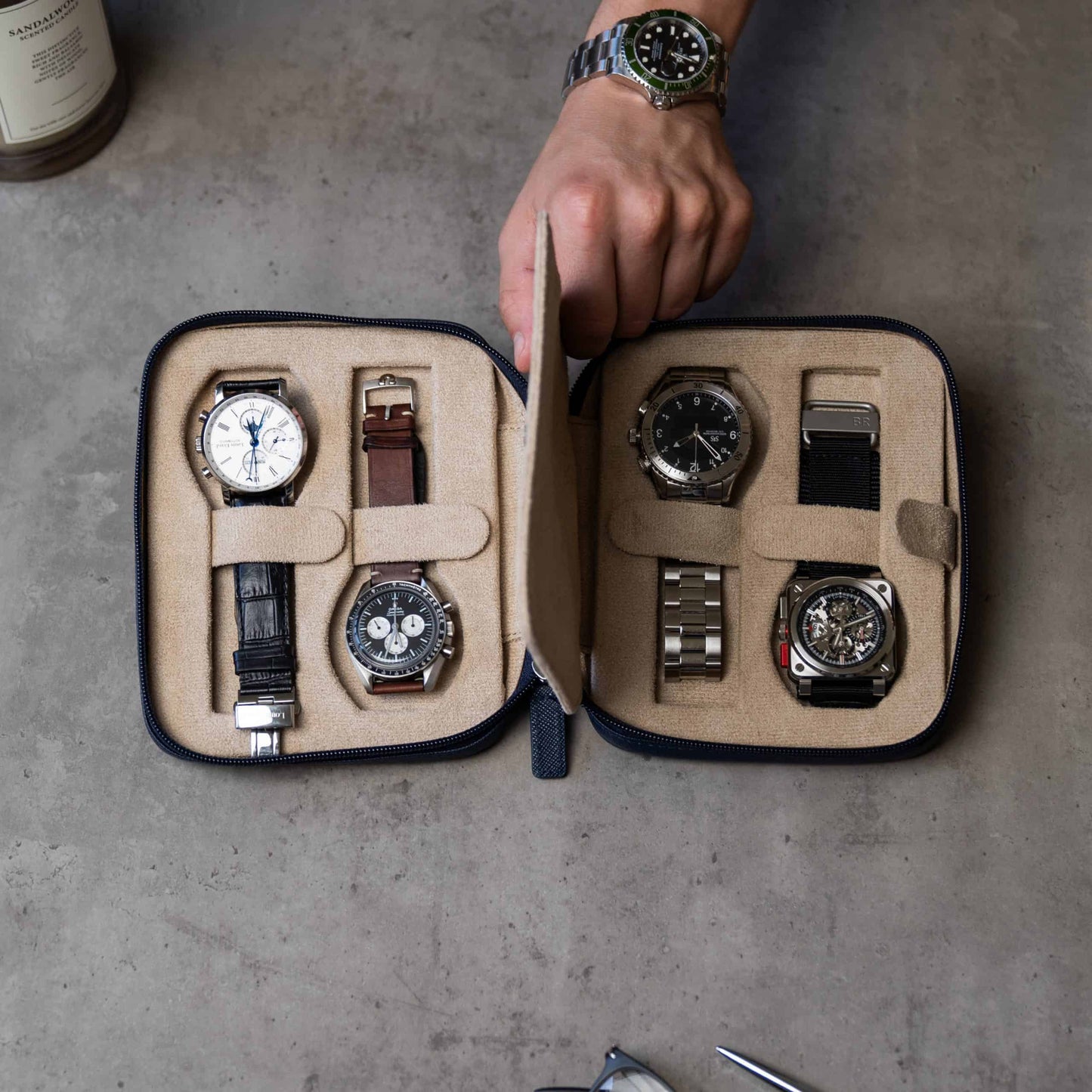 Watch Case For 4 Watches - Navy Blue