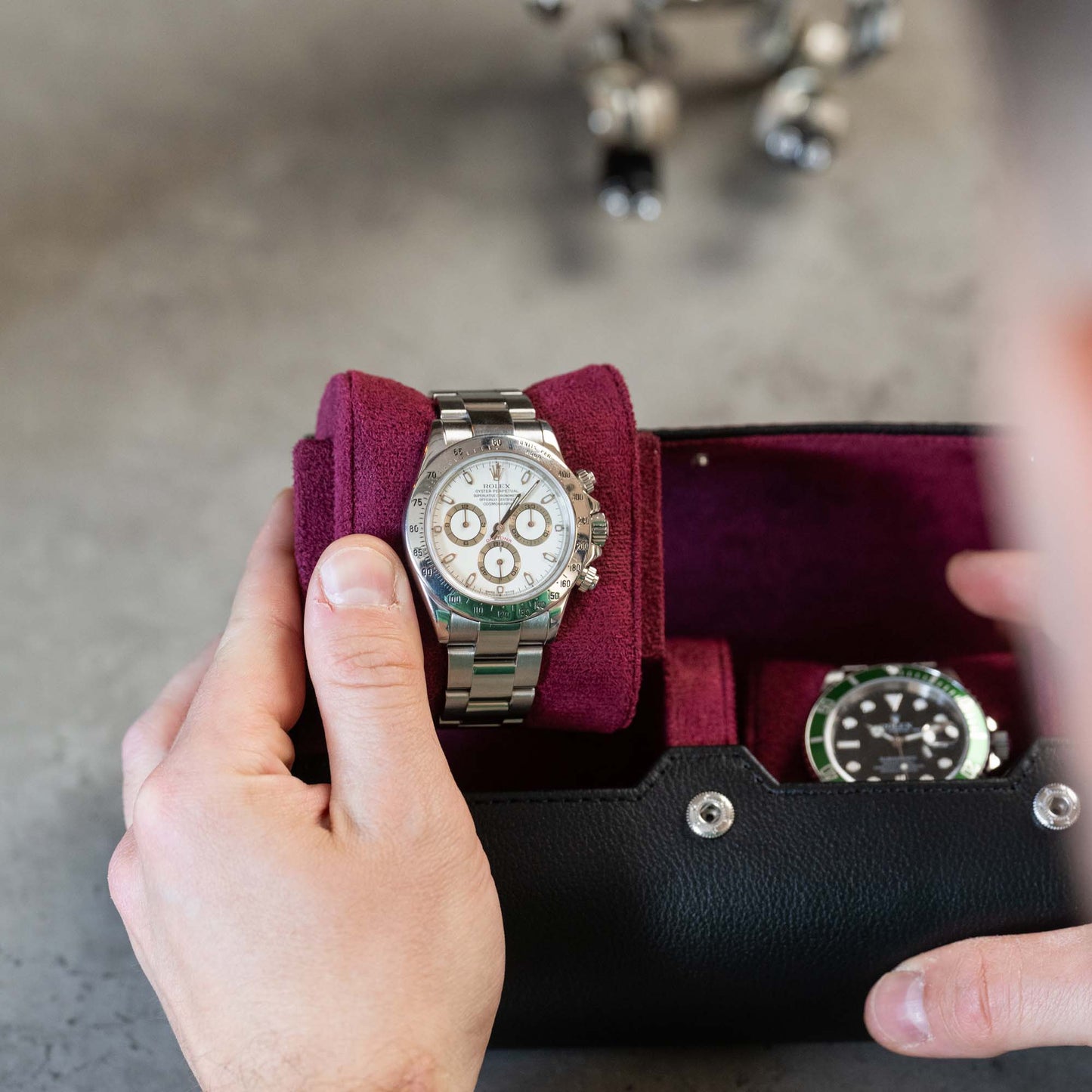 Personalized Two Slot Watch Roll - Black Cherry