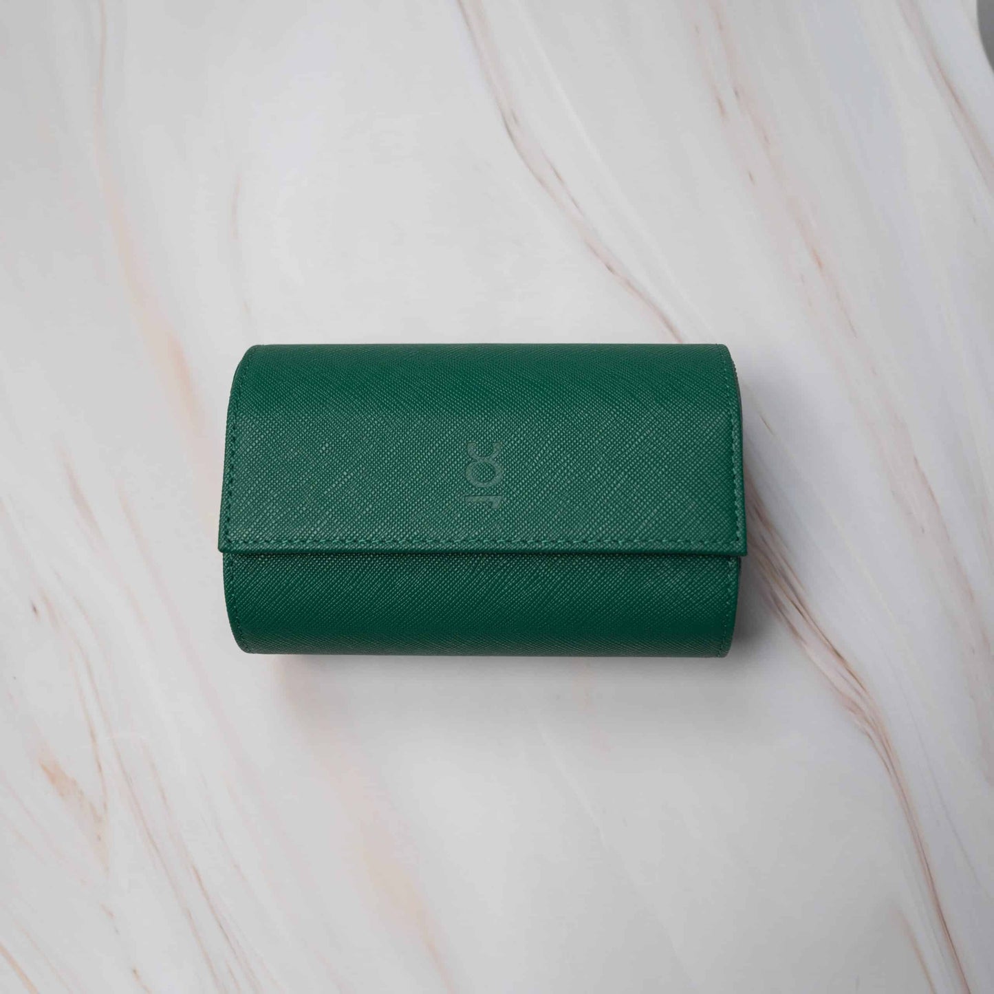 Two Slot Watch Roll - Green Saffiano