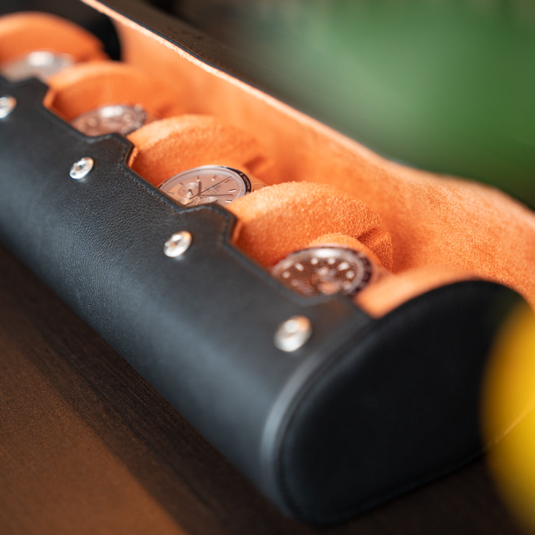 Personalized Travel Watch Roll Extra Large - Black Orange