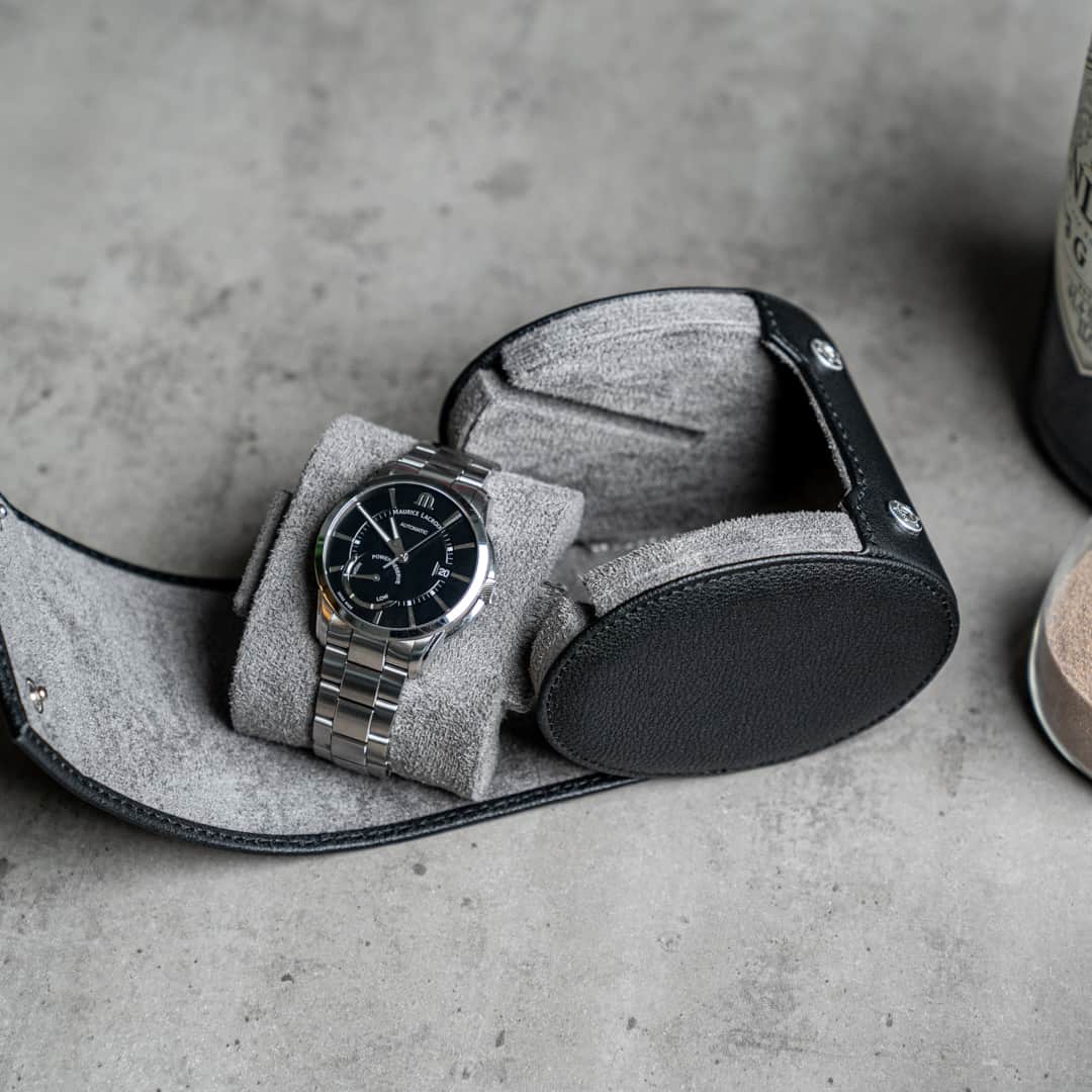 Personalized Single Watch Roll - Black Grey