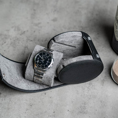 Personalized Single Watch Roll - Black Grey