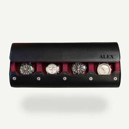 Personalized Travel Watch Roll Extra Large - Black Cherry