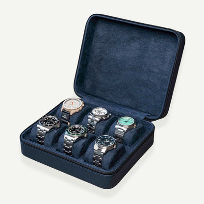 Square Watch Box 6 Slot - Navy Blue Litchi