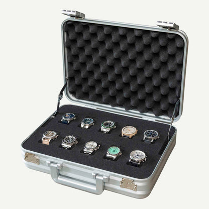 Silver Aluminium 10 Slot Watch Box