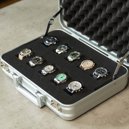 Silver Aluminium 10 Slot Watch Box