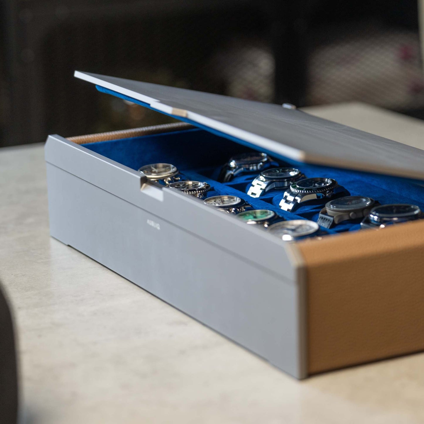 AUBLIQ Watch Box Grey 10 Slot + Strap Slot