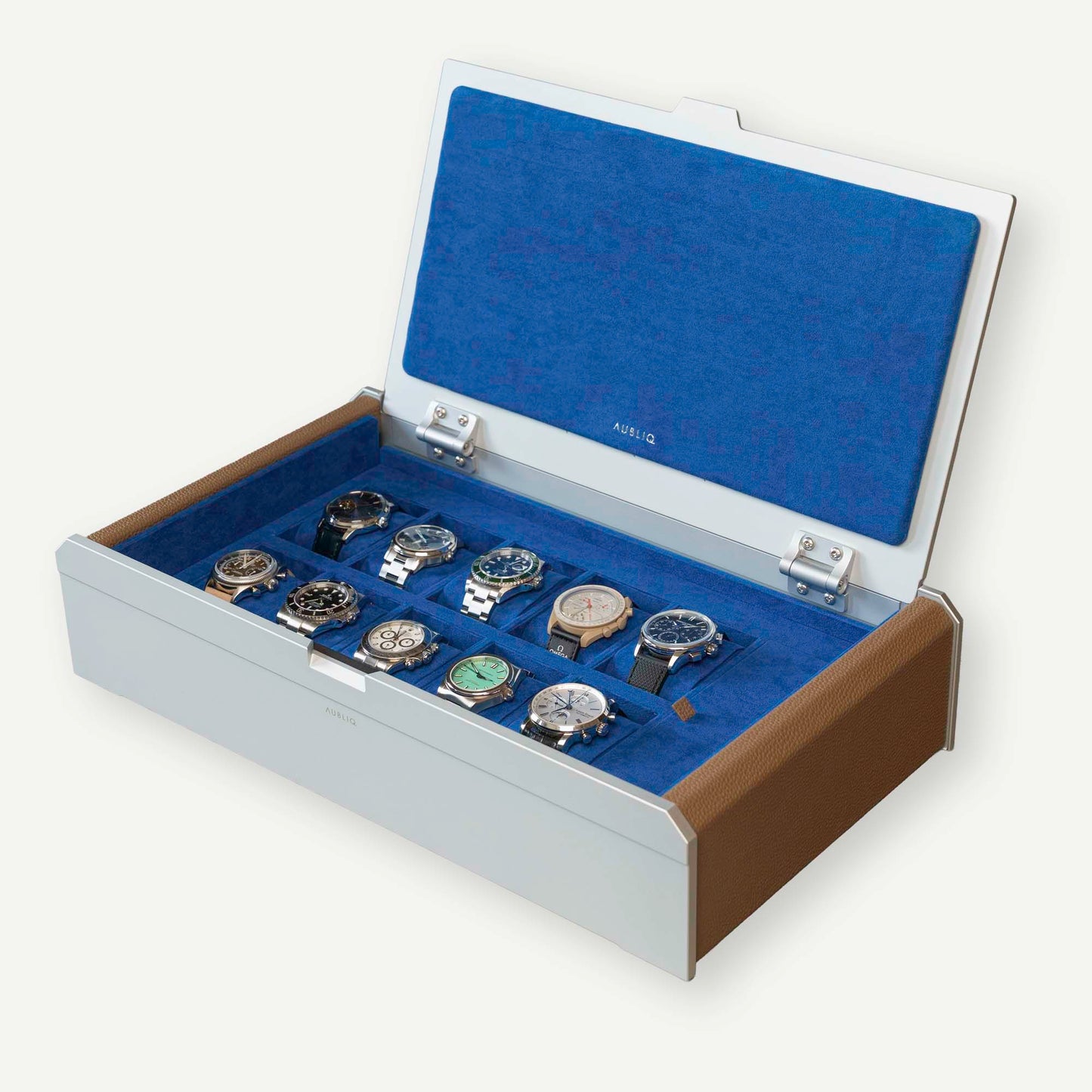 AUBLIQ Watch Box Silver 10 Slot + Strap Slot
