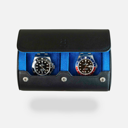 Two Slot Watch Roll - Black Blue