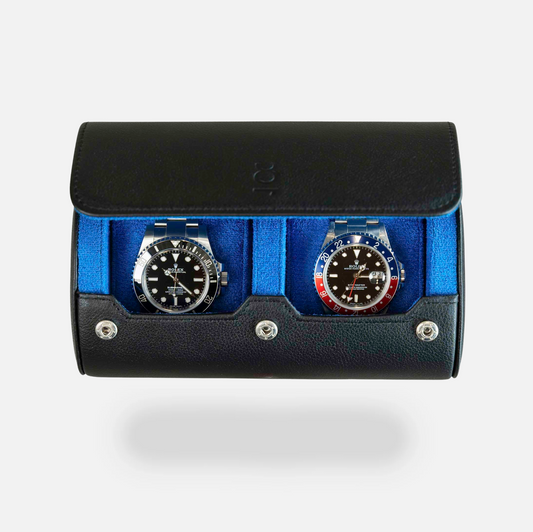 Two Slot Watch Roll - Black Blue