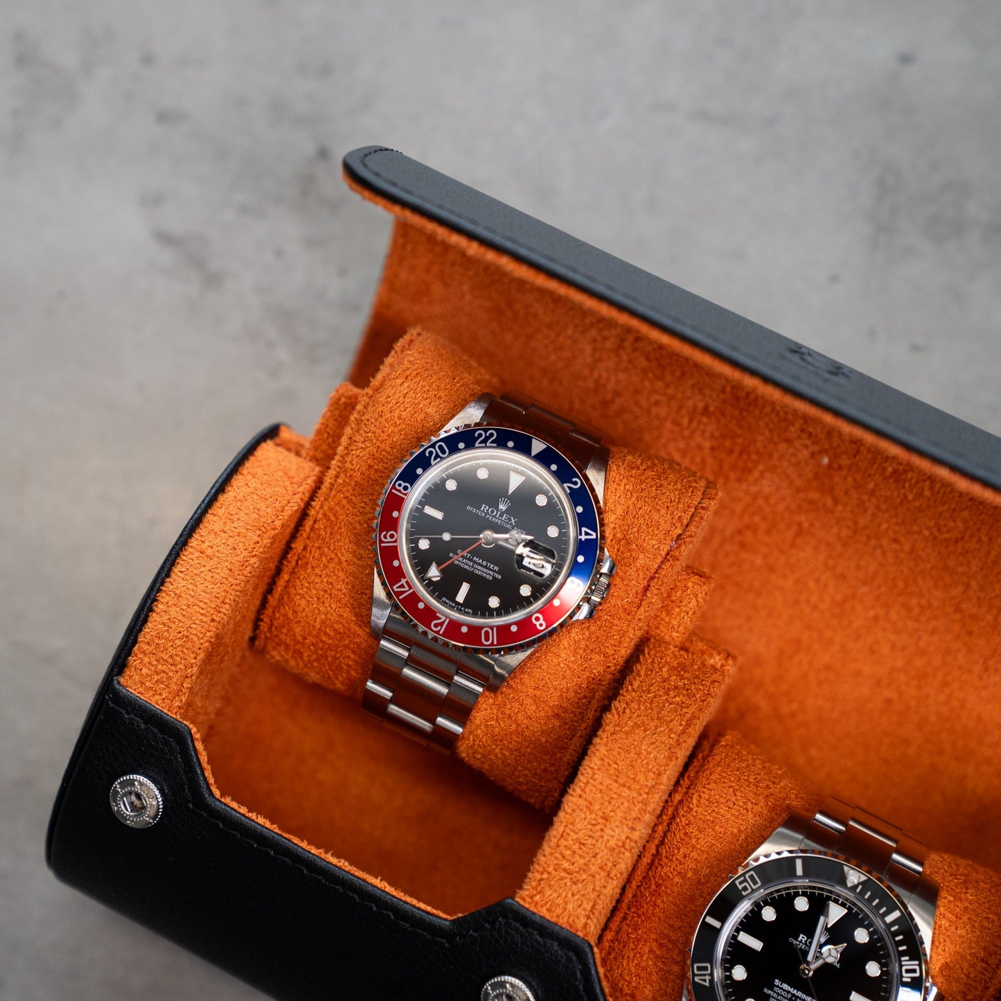 Two Slot Watch Roll - Black Orange