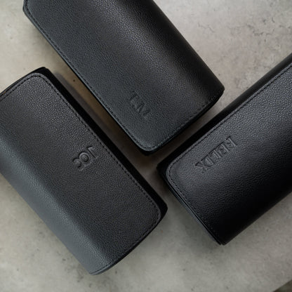 Personalized Two Slot Watch Roll - Black Orange