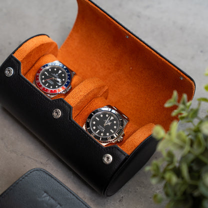 Two Slot Watch Roll - Black Orange