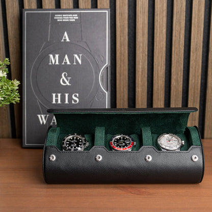 Personalized Watch Roll Large - Black Green