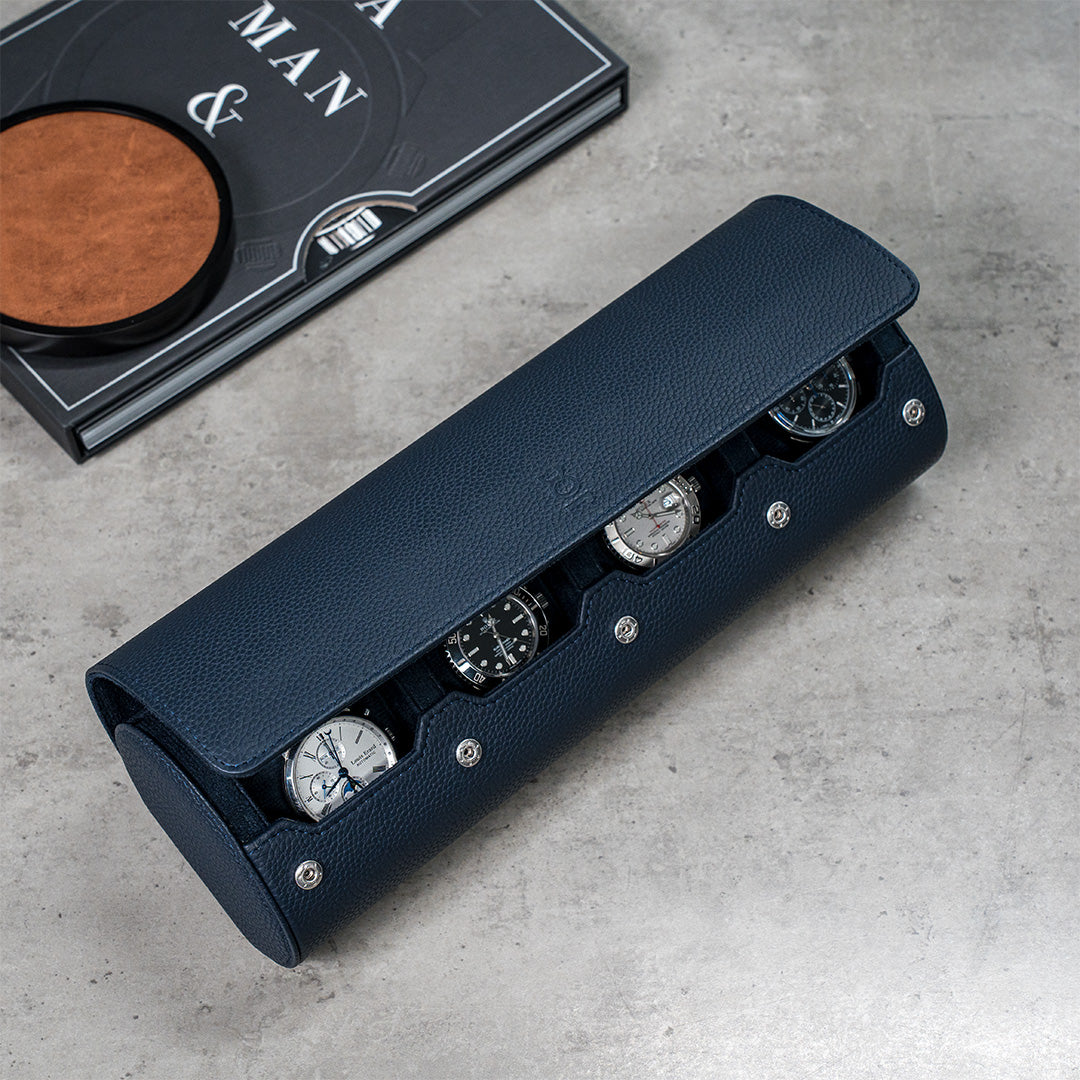 Travel Watch Roll Extra Large - Navy Blue Litchi