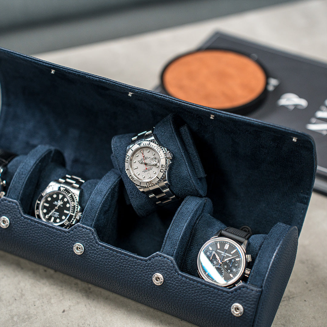 Travel Watch Roll Extra Large - Navy Blue Litchi