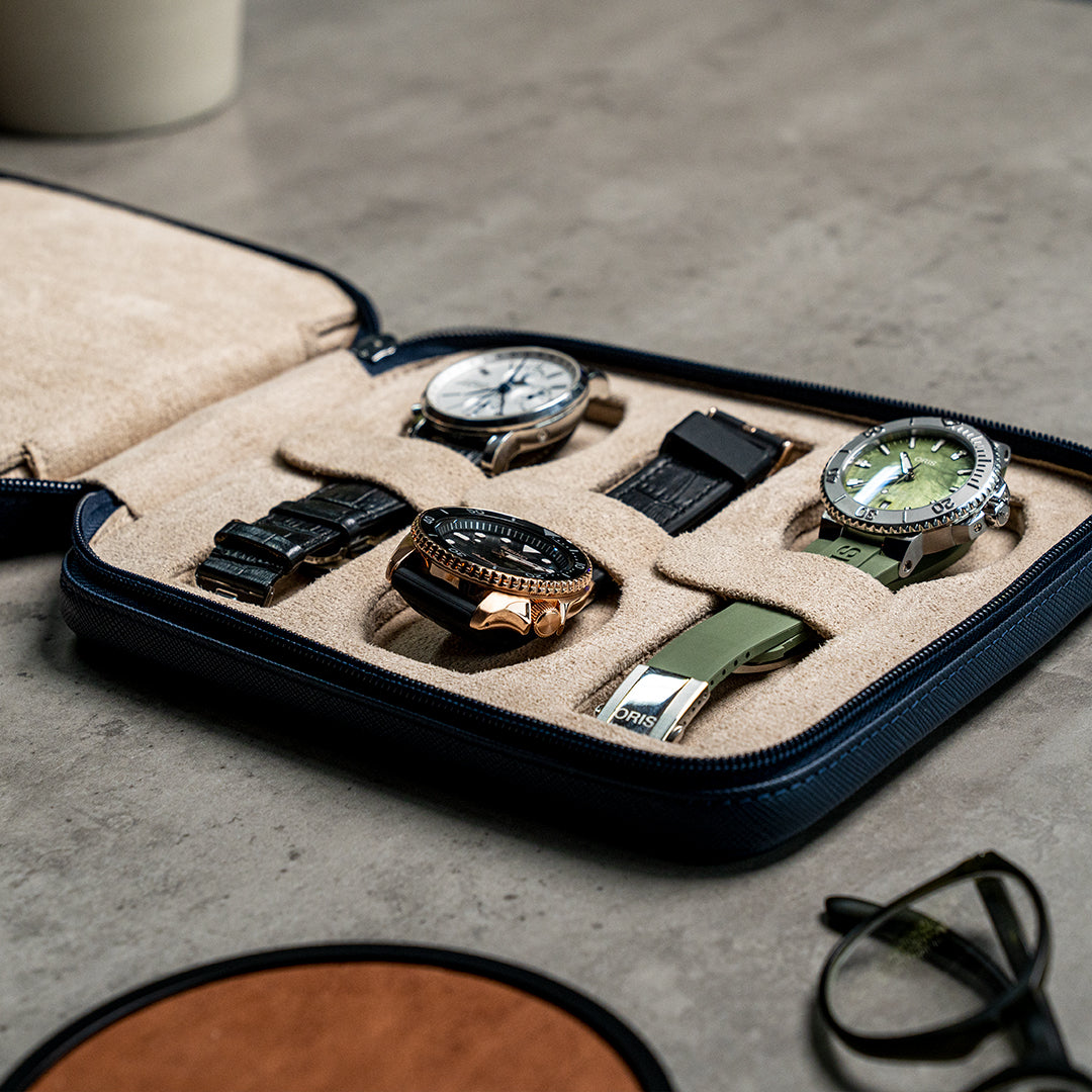 Watch Case For 6 Watches - Navy Blue