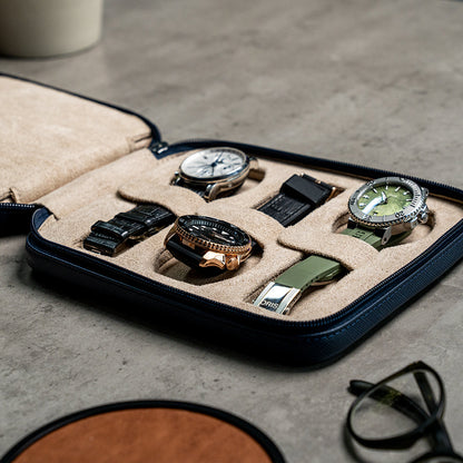 Watch Case For 6 Watches - Navy Blue