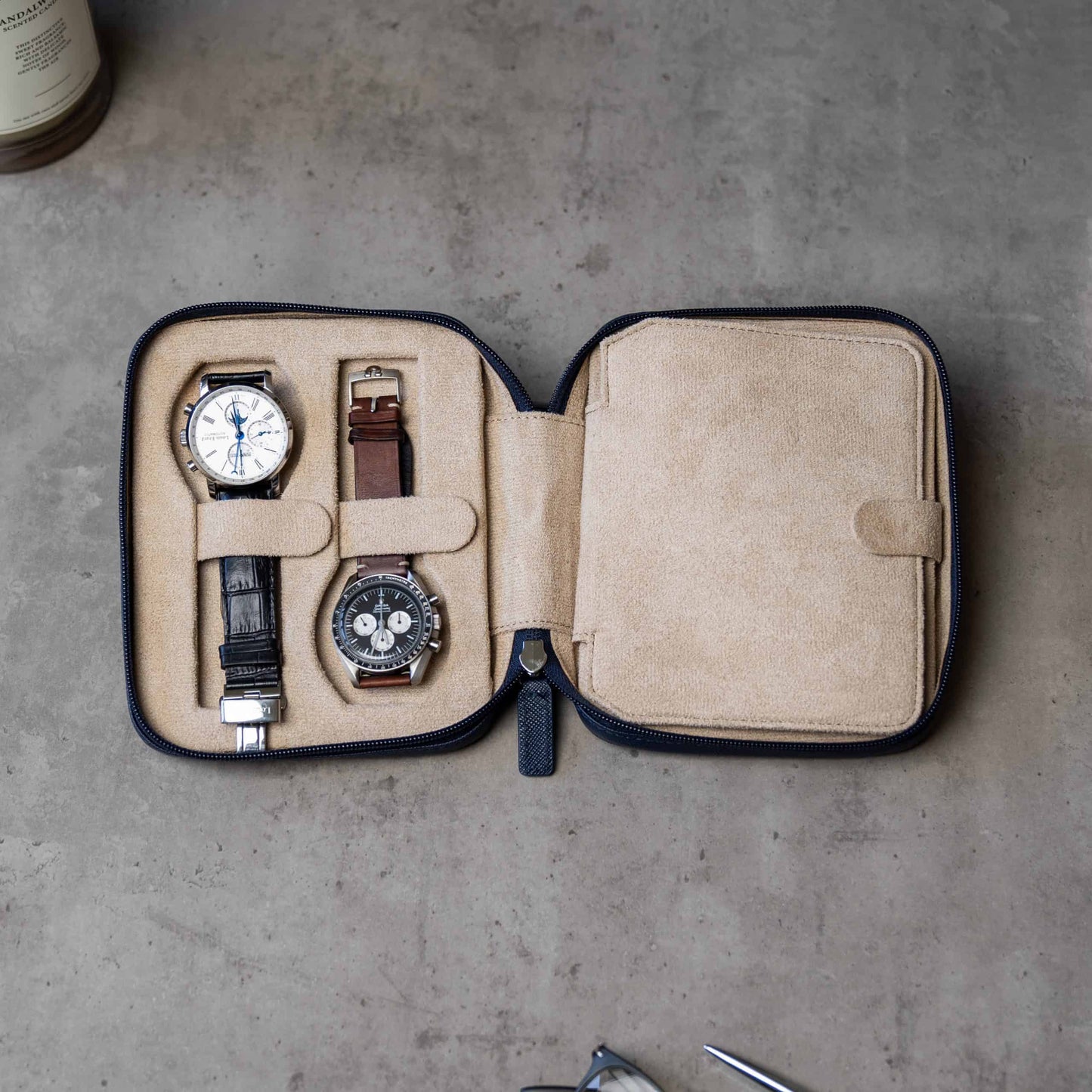 Watch Case For 4 Watches - Navy Blue