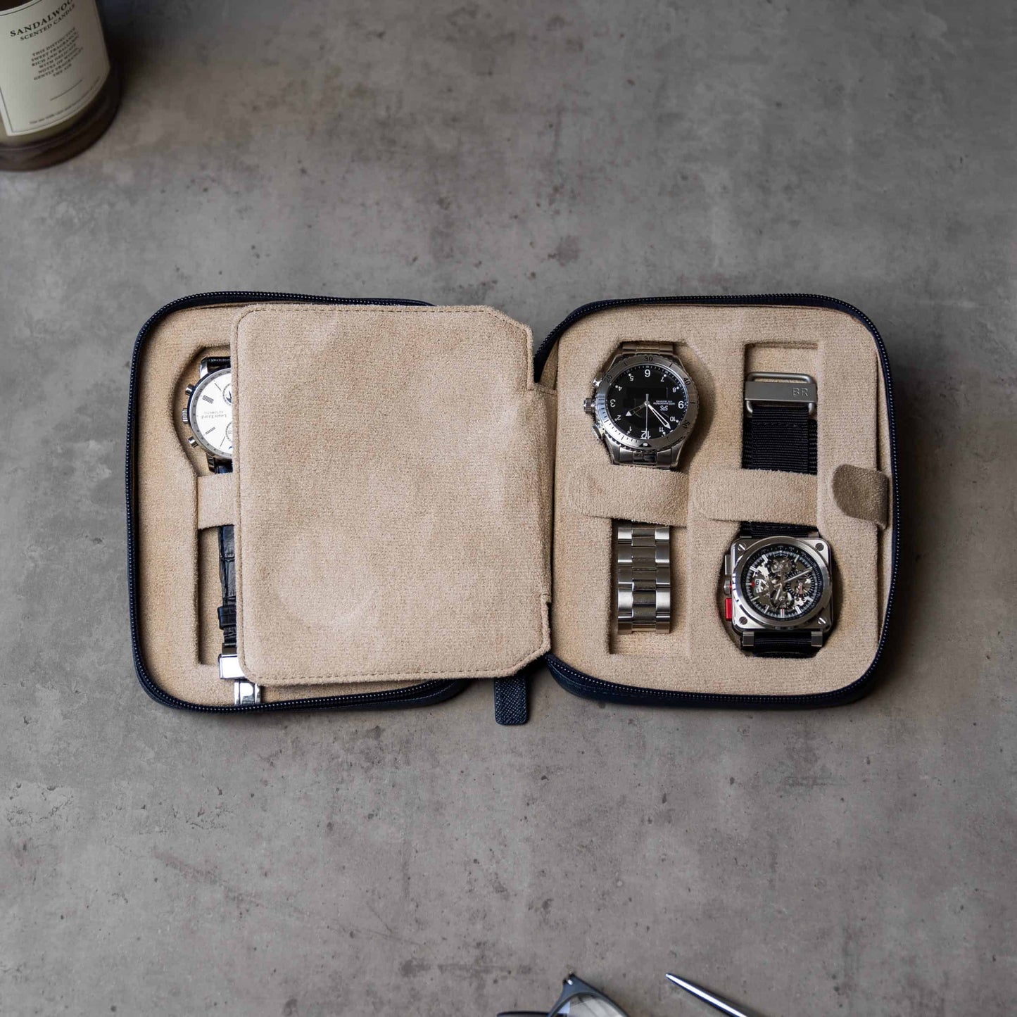 Watch Case For 4 Watches - Navy Blue