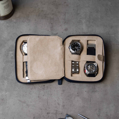Watch Case For 4 Watches - Navy Blue