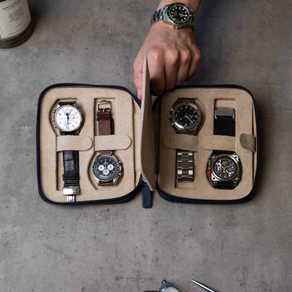 Watch Case For 4 Watches - Navy Blue