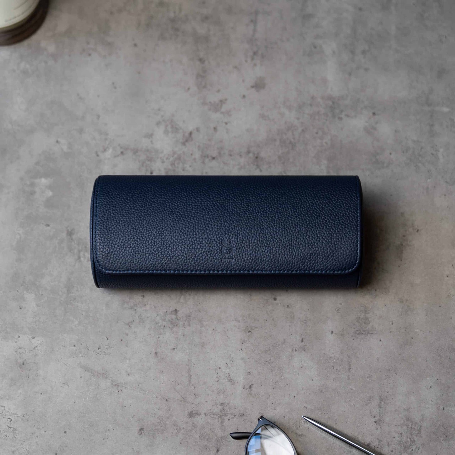 Travel Watch Roll Large - Navy Blue Litchi