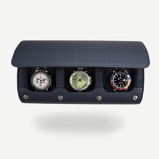 Travel Watch Roll Large - Navy Blue Litchi