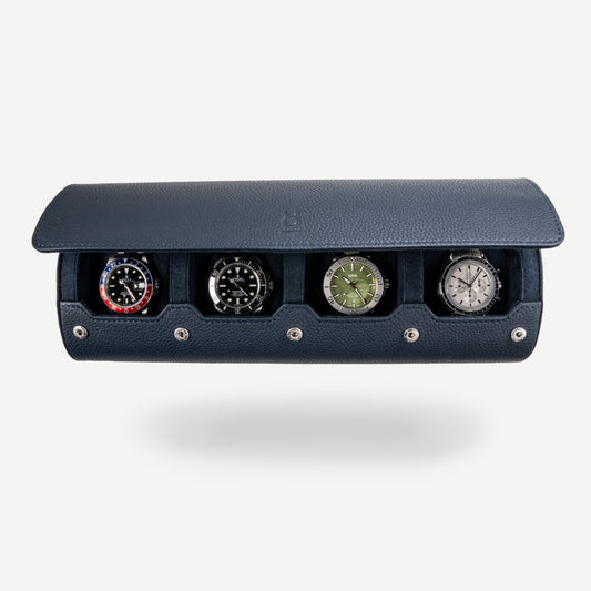 Travel Watch Roll Extra Large - Navy Blue Litchi