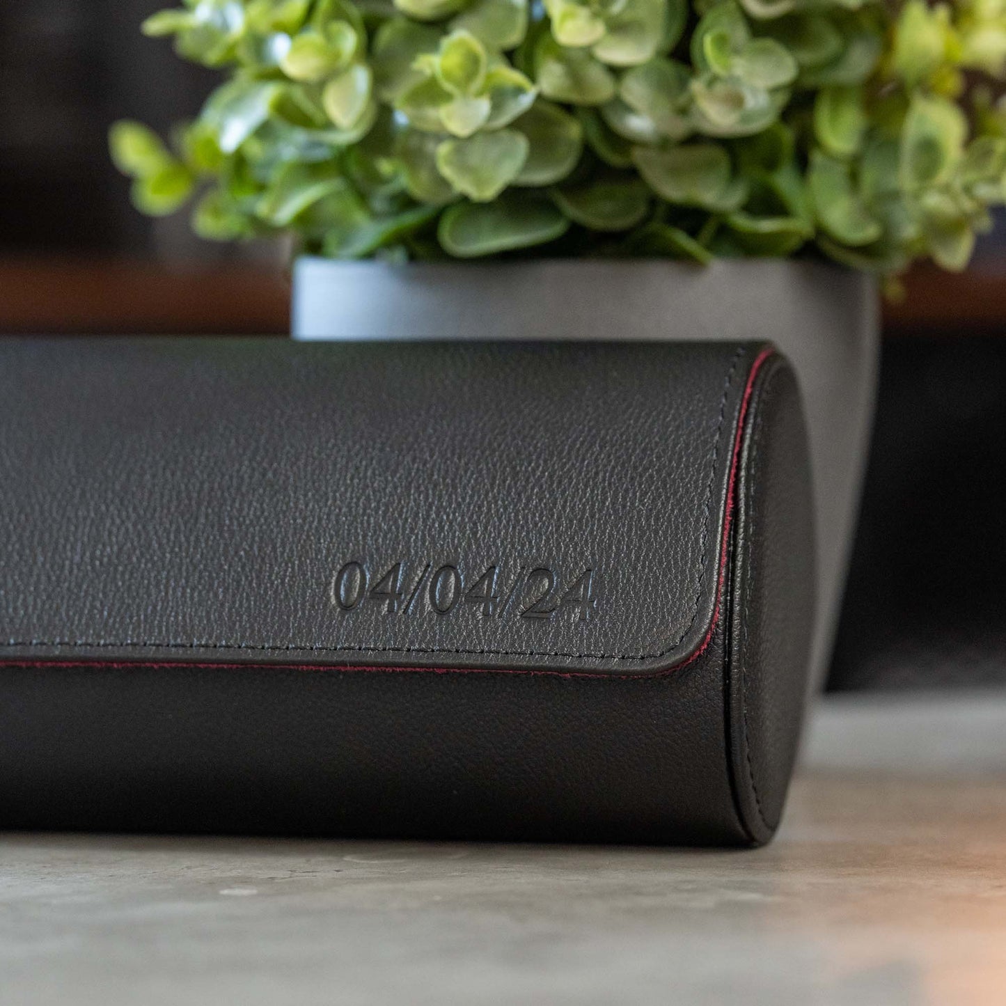 Personalized Two Slot Watch Roll - Black Cherry