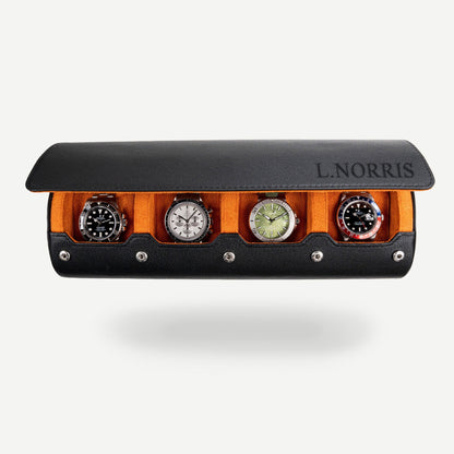 Personalized Travel Watch Roll Extra Large - Black Orange
