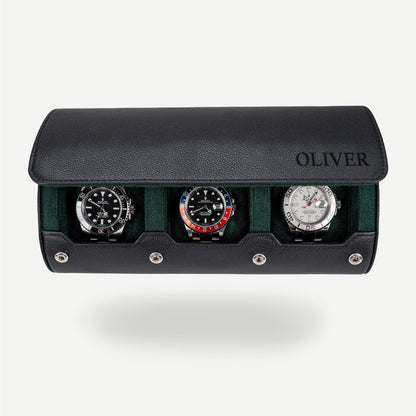 Personalized Watch Roll Large - Black Green