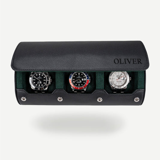 Personalized Watch Roll Large - Black Green