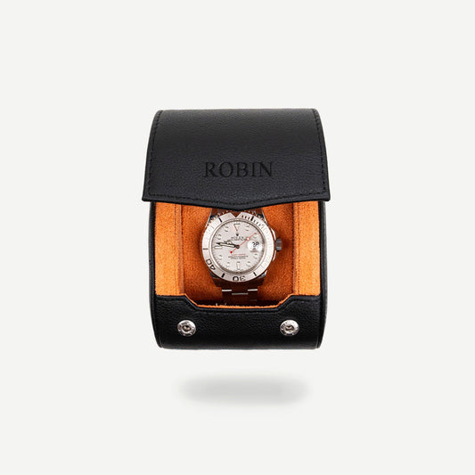 Personalized Single Watch Roll - Black Orange