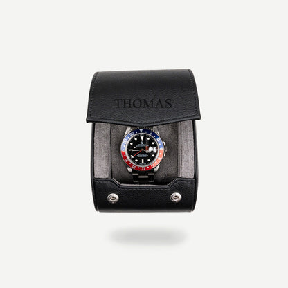 Personalized Single Watch Roll - Black Grey
