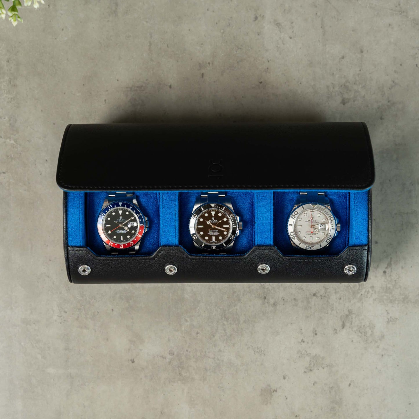 Personalized Watch Roll Large - Black Blue