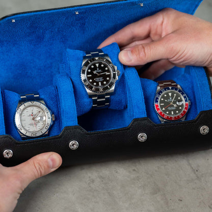 Personalized Watch Roll Large - Black Blue