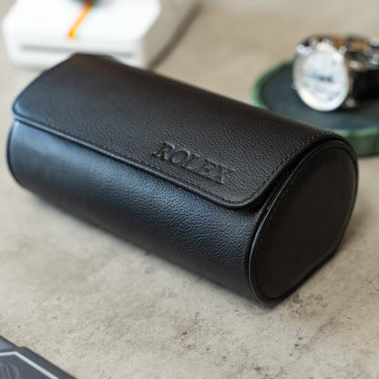 Personalized Two Slot Watch Roll - All Black