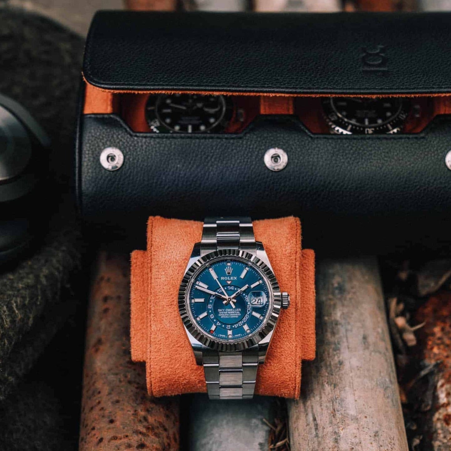 Travel Watch Roll Large - Black Orange