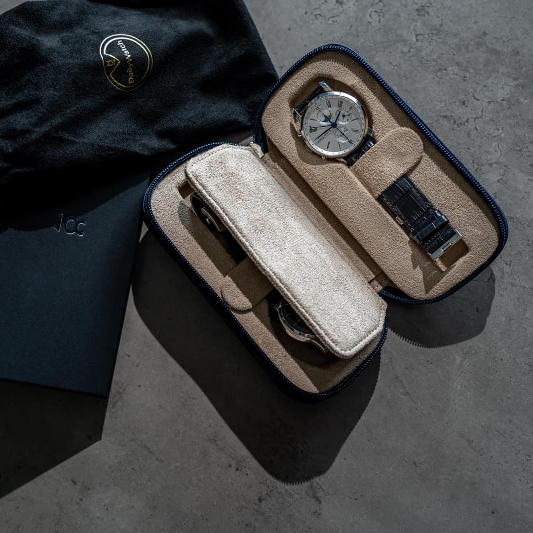 Watch Case For 2 Watches - Navy Blue