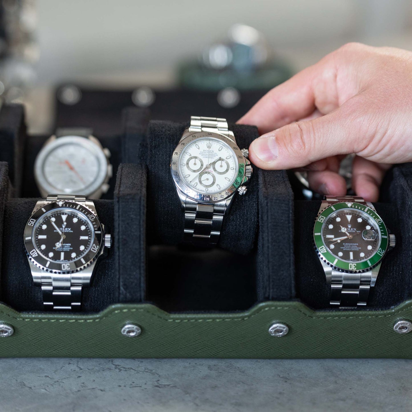 Hexagon Forest Green 6 Slot Watch Box