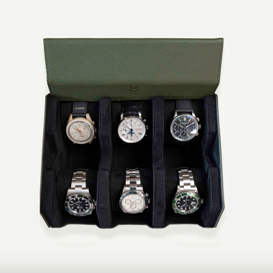 Hexagon Forest Green 6 Slot Watch Box