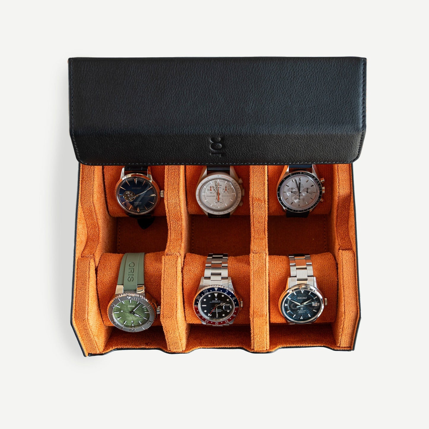 Hexagon Black Orange 6 Slot Watch Box