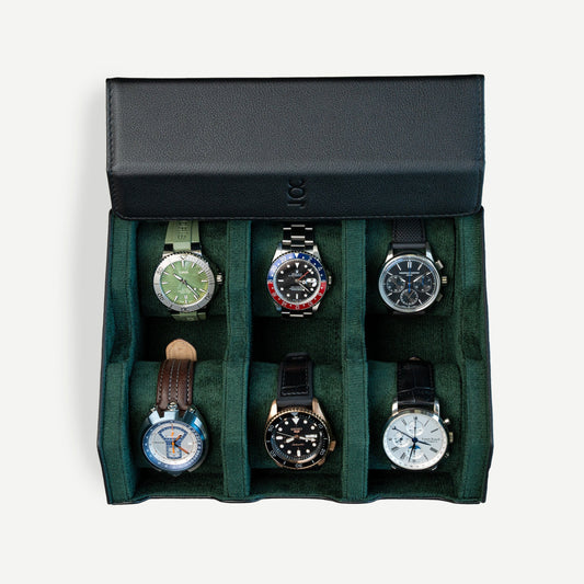 Hexagon Black Green 6 Slot Watch Box