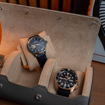 Travel Watch Roll Large - Grey Saffiano