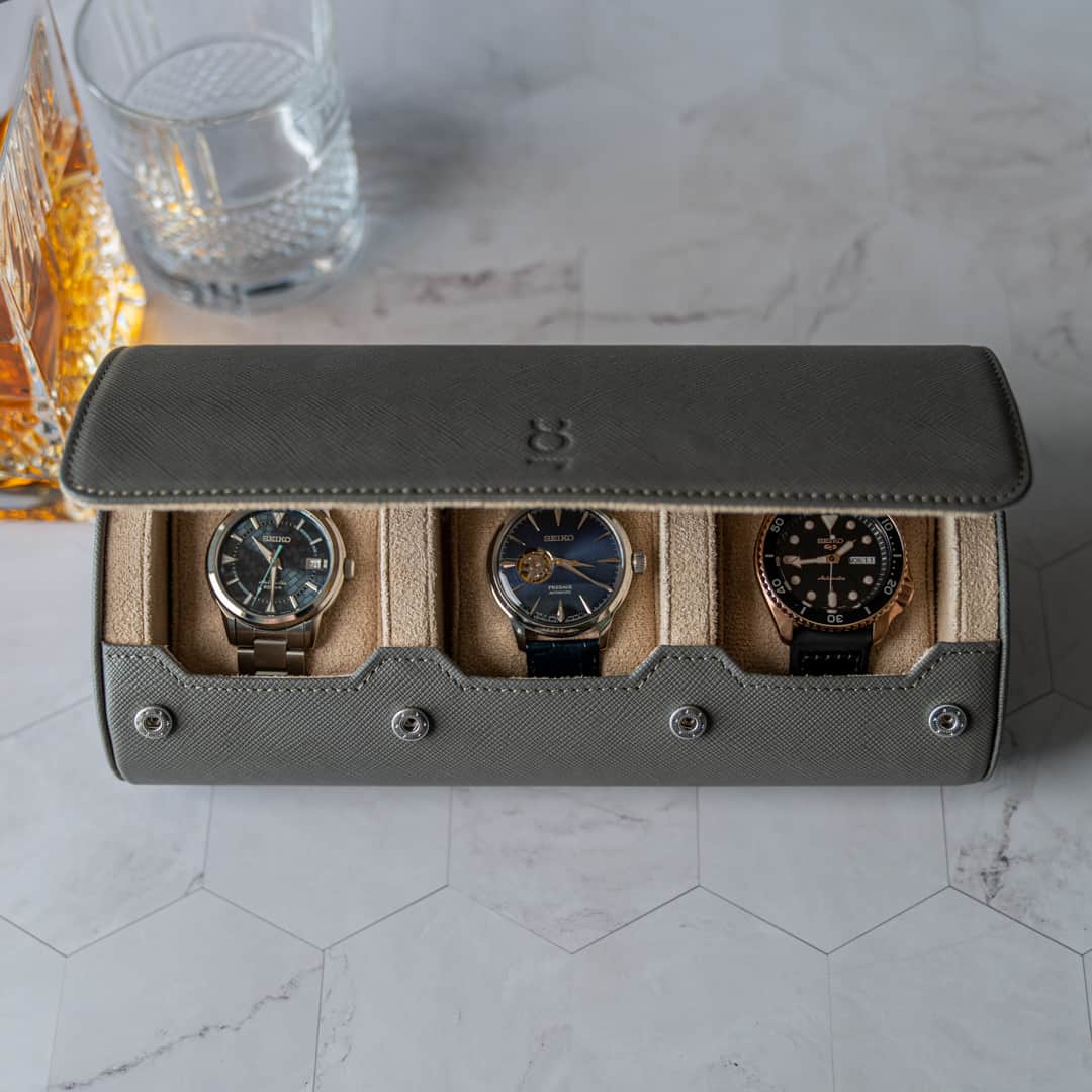 Travel Watch Roll Large - Grey Saffiano