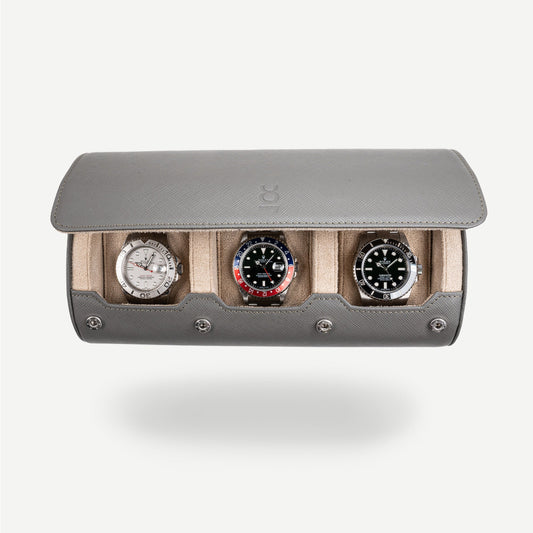 Travel Watch Roll Large - Grey Saffiano