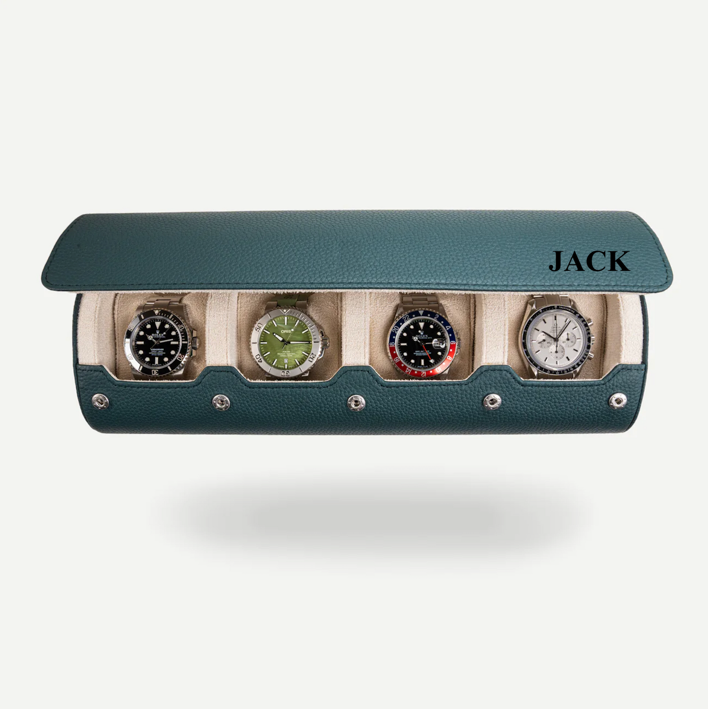 Personalized Travel Watch Roll Extra Large - Dark Green Litchi